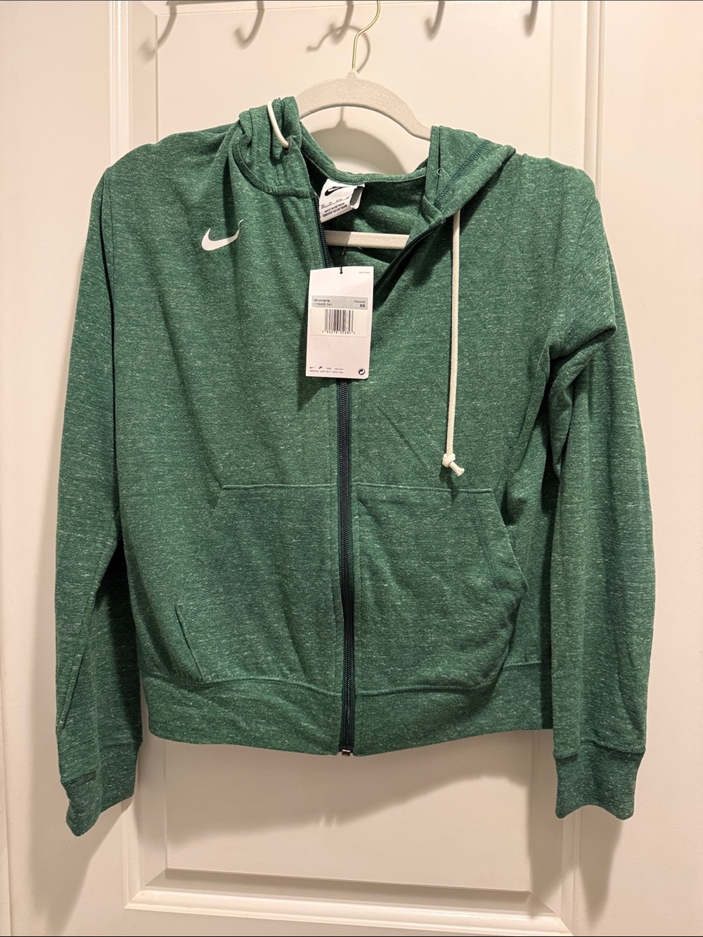 NWT Womans  Full Zip Nike Green Zip Hoodie with White Swoosh